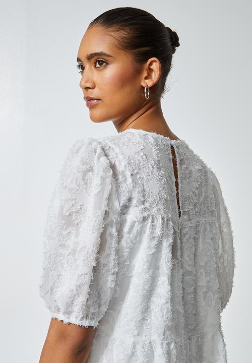 Superbalist - Textured fabric babydoll tiered dress  - milk