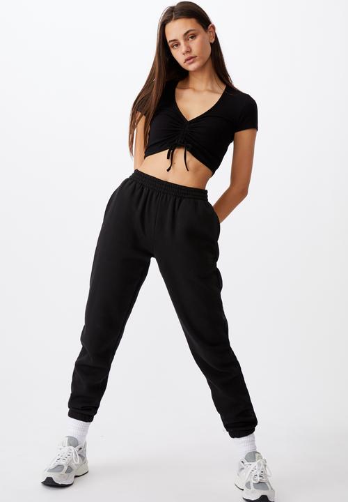 Factorie - Short sleeve pull front V-neck top - black