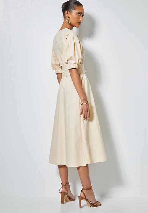 Superbalist - Cotton poplin wrap dress with self tie belt - light stone 
