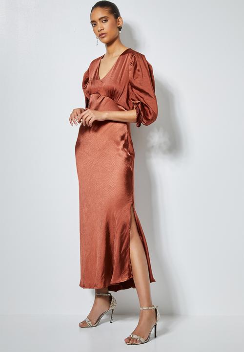 Superbalist - Textured satin bias cut dress - tobacco