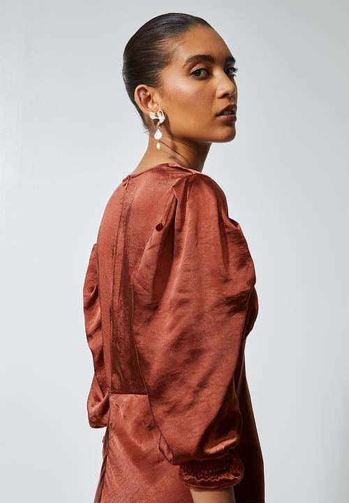 Superbalist - Textured satin bias cut dress - tobacco