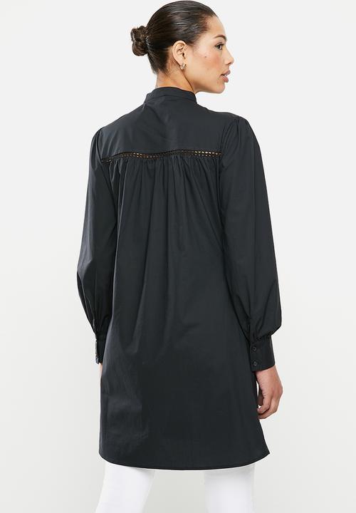 edit - Lace inset longline shirt - black