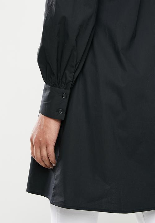 edit - Lace inset longline shirt - black
