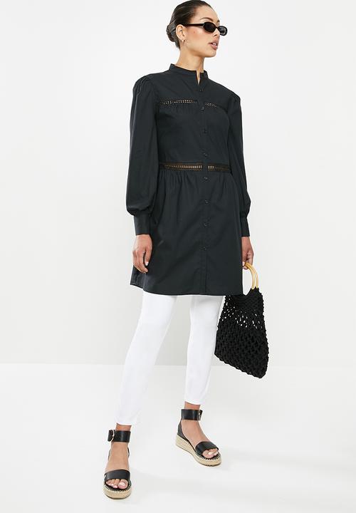 edit - Lace inset longline shirt - black