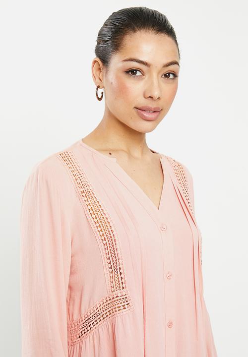 edit - Lace inset peasant blouse - rose pink