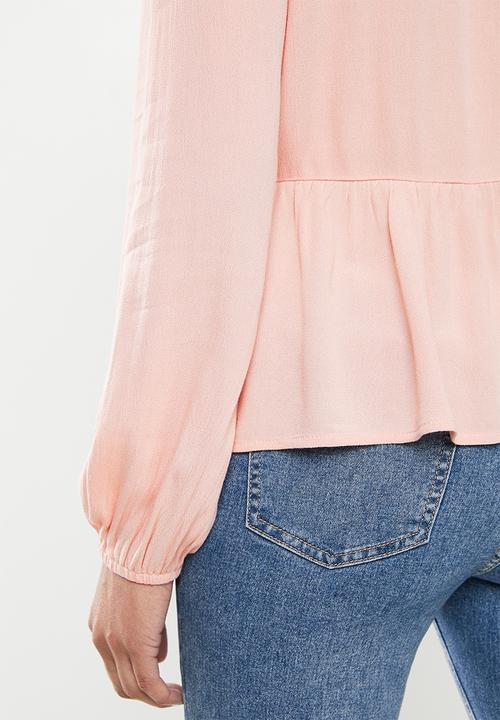 edit - Lace inset peasant blouse - rose pink