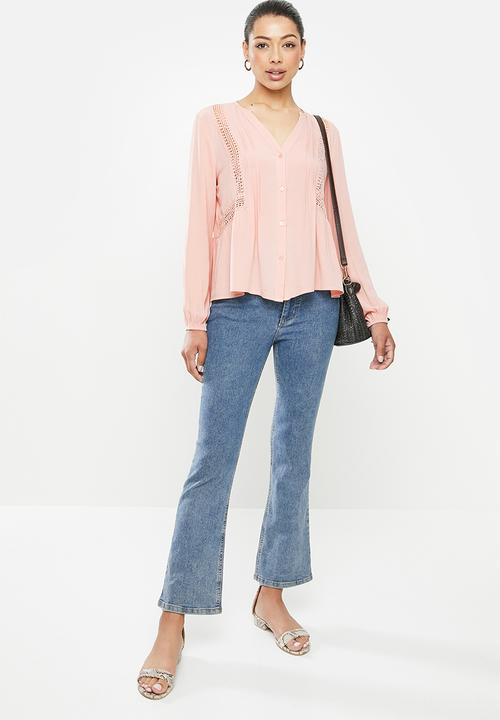 edit - Lace inset peasant blouse - rose pink