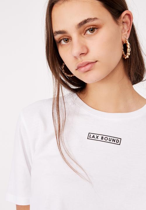 Factorie - Short sleeve raw edge crop graphic t shirt - washed ivory