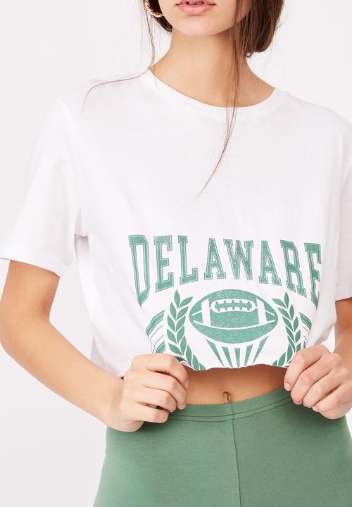 Factorie - Short sleeve raw edge crop graphic T-shirt - white