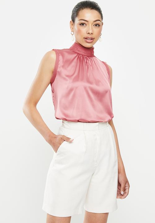edit - Chiffon trim sleeveless blouse - rose pink