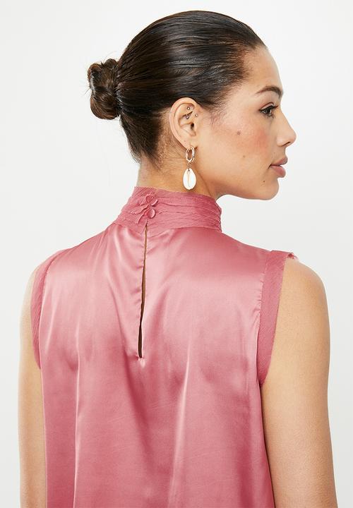 edit - Chiffon trim sleeveless blouse - rose pink