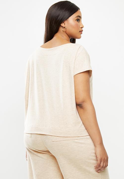 Me&B - Plus oatmeal melange boatneck shell top - neutral 