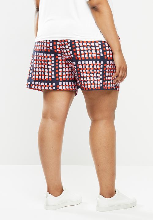 Me&B - Plus bright check cotton short with oversized pockets - multi 