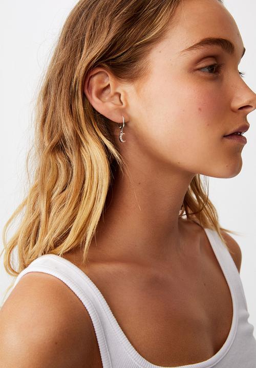 Rubi - Ear party huggie hoops - silver moon and star