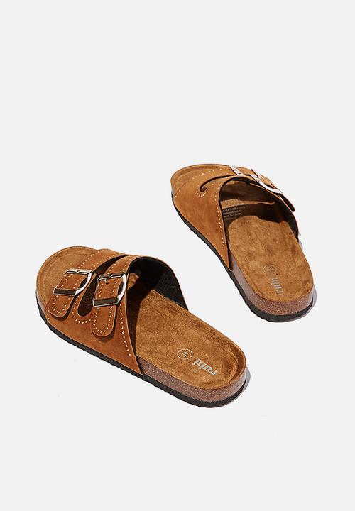 Cotton On - Rex embellished double buckle slide - tobacco studded rough micro