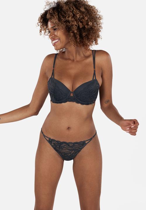 DORINA - Light padded Demi bra with lace - dark grey