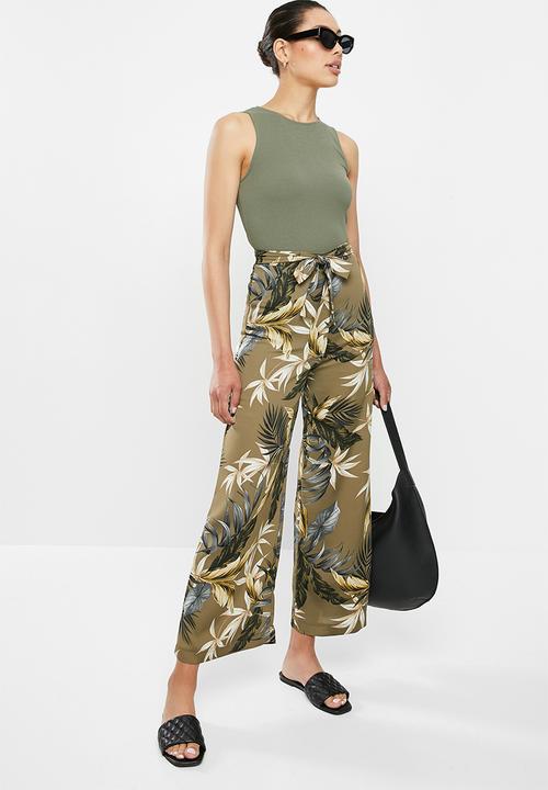 edit - Satin wide leg pant - olive print