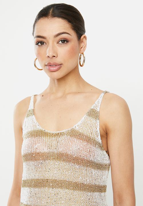 SISSY BOY - Vamo: stripe lurex vest - white & gold