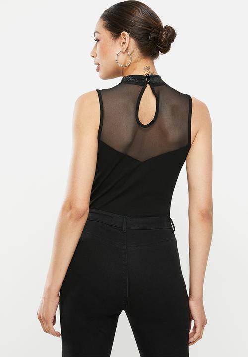 SISSY BOY - Bling and mesh detail top  - black