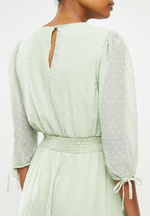 edit - Dobby fit & flare dress - sage