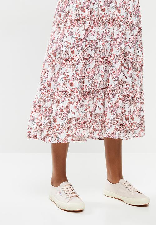 edit - Puff sleeve tiered maxi dress - pink & white