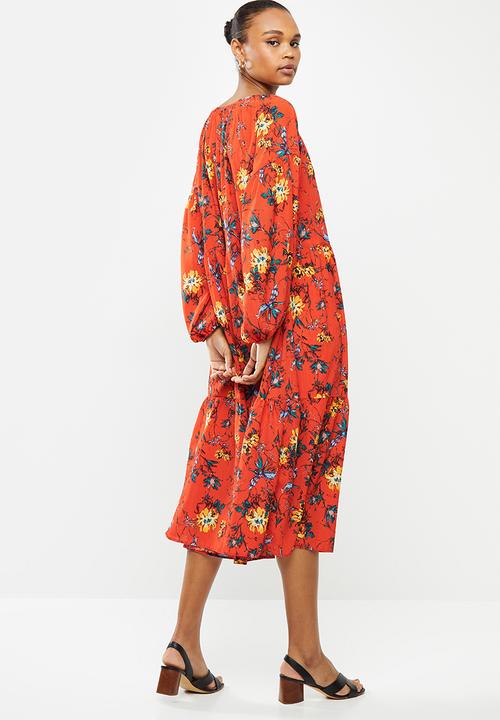 edit - Chiffon gypsy midi floral - red 