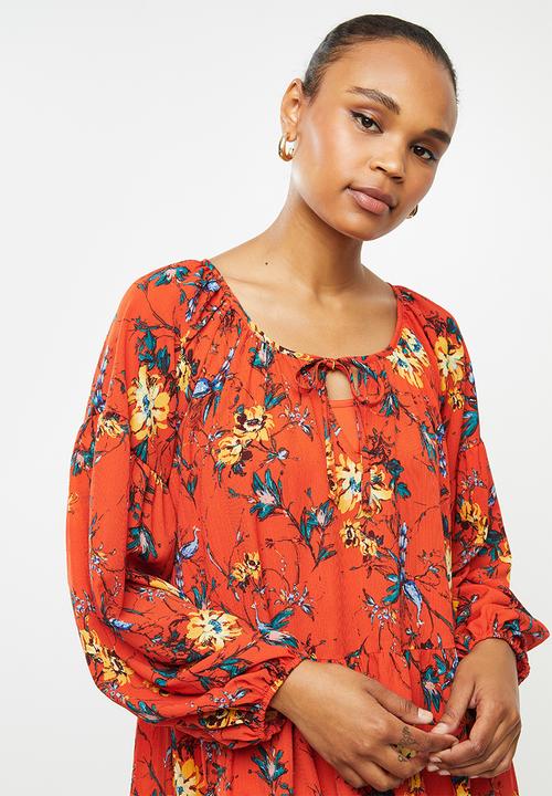 edit - Chiffon gypsy midi floral - red 