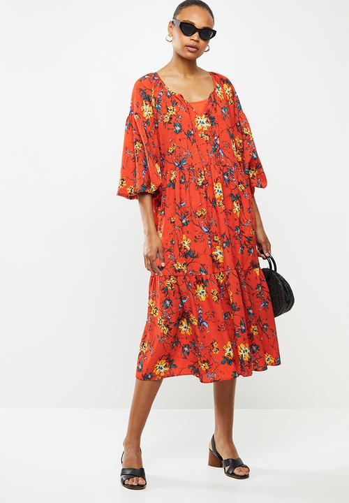 edit - Chiffon gypsy midi floral - red 