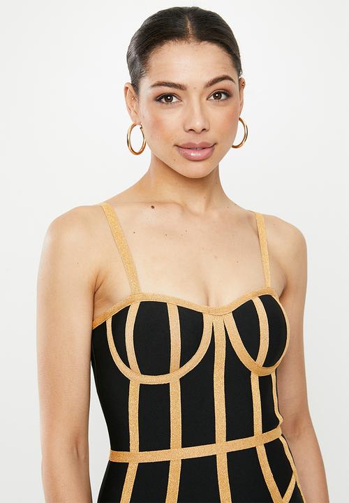 SISSY BOY - Bari: bandage contrast dress with cups - black & gold