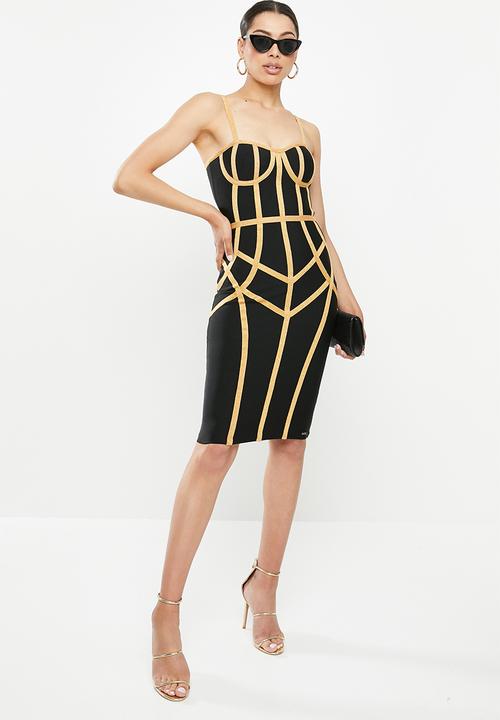SISSY BOY - Bari: bandage contrast dress with cups - black & gold