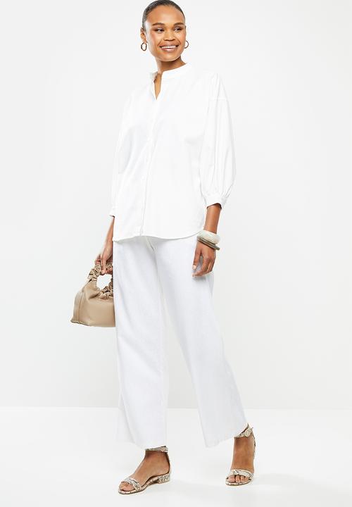 edit - Linen & cotton blend blouson slv shirt - milk
