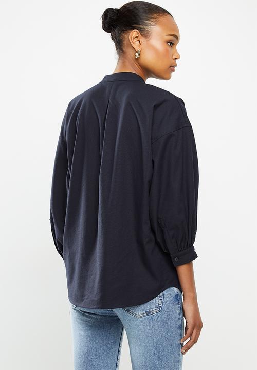 edit - Linen & cotton blend blouson slv shirt - navy