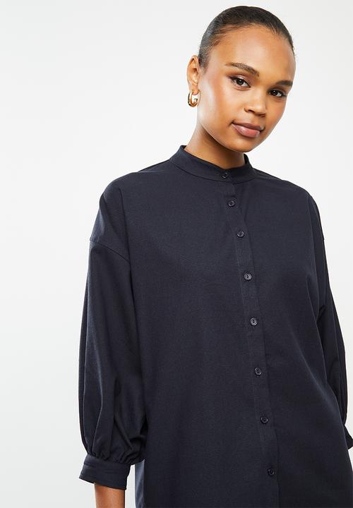 edit - Linen & cotton blend blouson slv shirt - navy