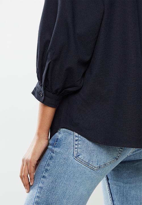 edit - Linen & cotton blend blouson slv shirt - navy