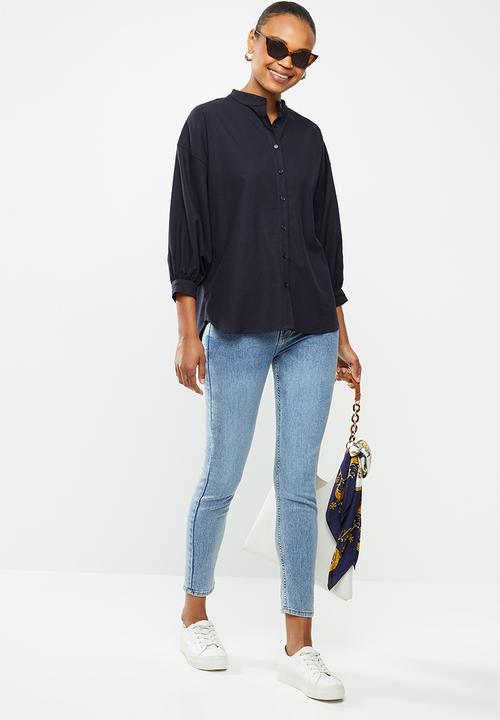 edit - Linen & cotton blend blouson slv shirt - navy
