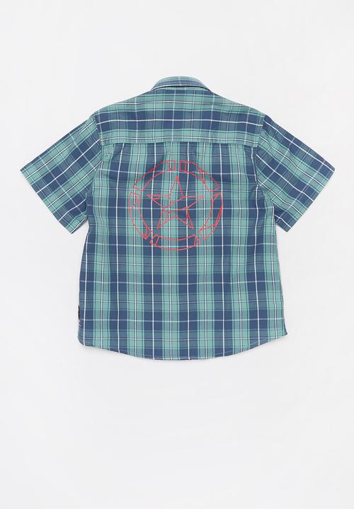 JEEP - Simon short sleeve check shirt - blue