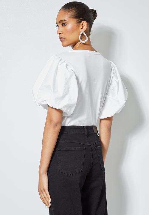 Superbalist - Combo fabric puff sleeve top - white