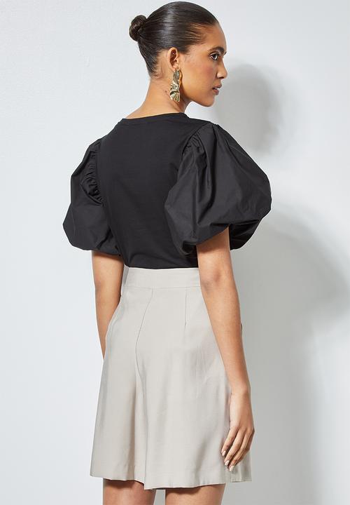 Superbalist - Combo fabric puff sleeve top - black
