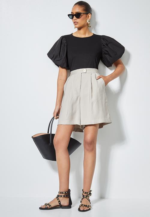 Superbalist - Combo fabric puff sleeve top - black