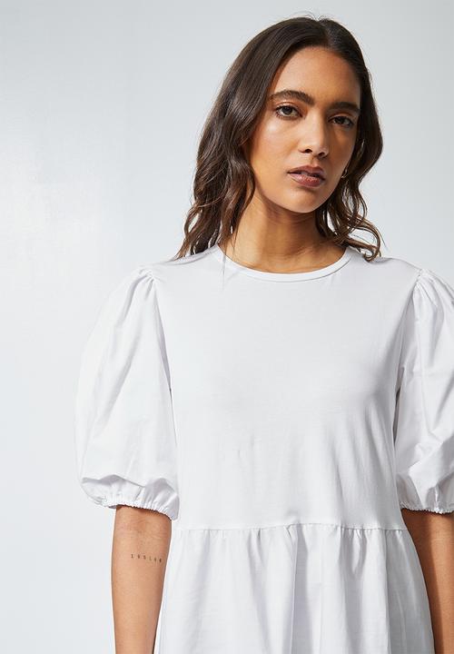 Superbalist - Combo fabric tiered dress - white