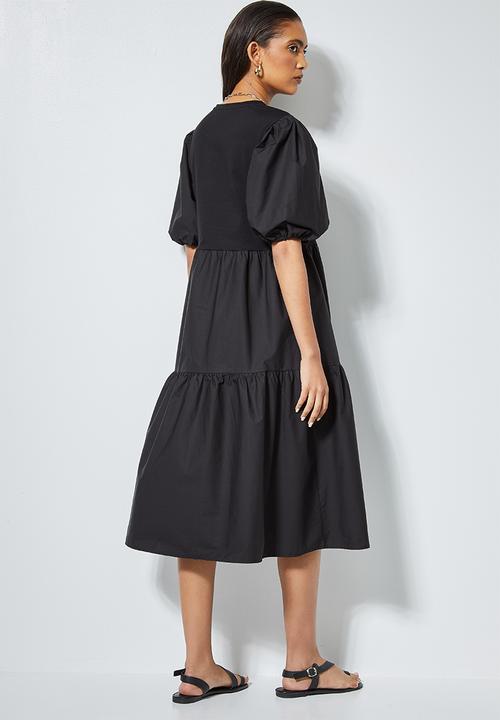 Superbalist - Combo fabric tiered dress - black