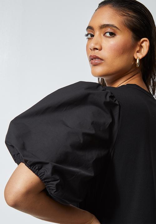 Superbalist - Combo fabric tiered dress - black