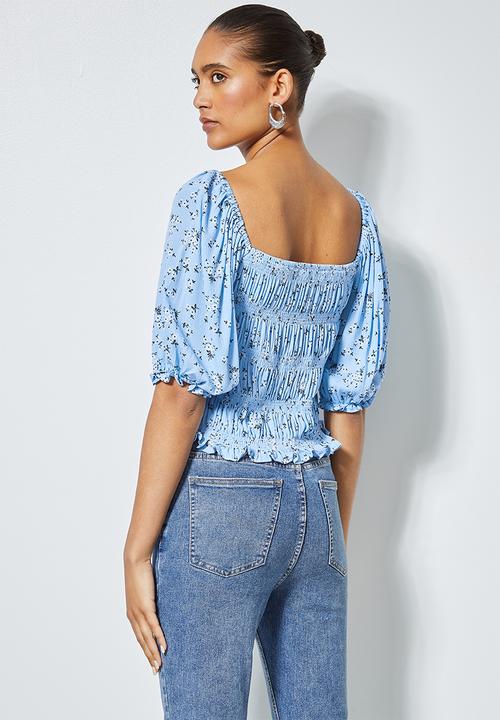 Superbalist - Shirred square neck top - blue