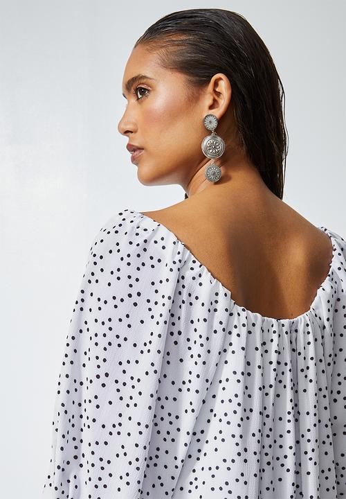 Superbalist - Off the shoulder mini dress - white & black 