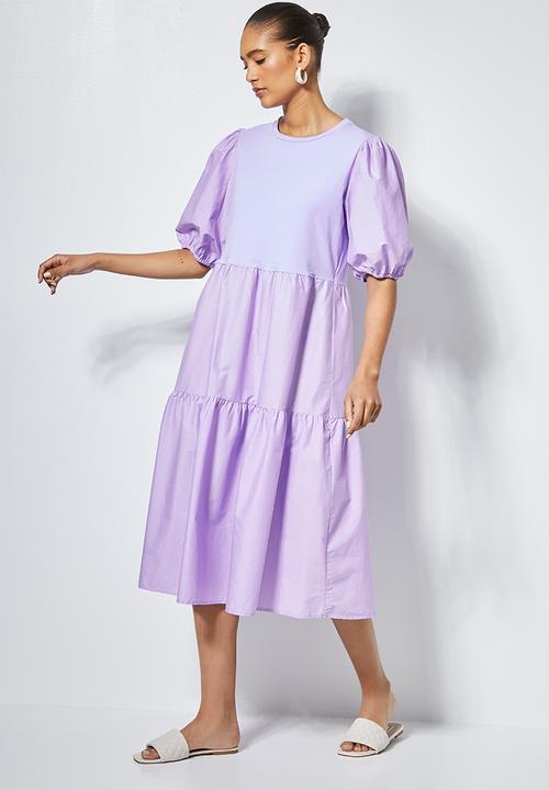 Superbalist - Combo fabric tiered dress - purple