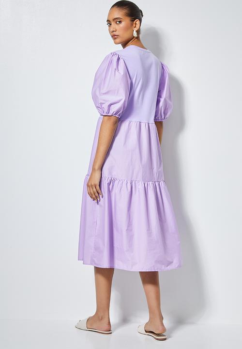 Superbalist - Combo fabric tiered dress - purple