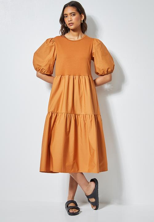 Superbalist - Combo fabric tiered dress - tan
