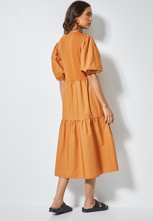 Superbalist - Combo fabric tiered dress - tan