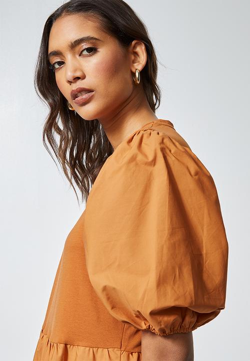 Superbalist - Combo fabric tiered dress - tan