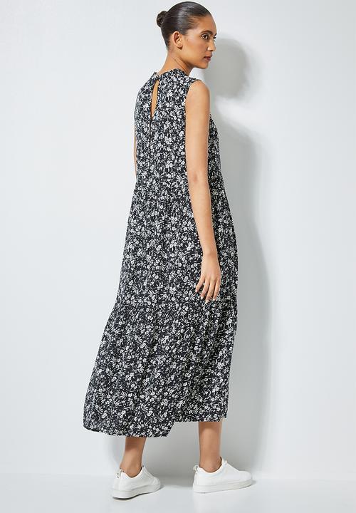 Superbalist - Sleeveless tiered midi dress - black & white 